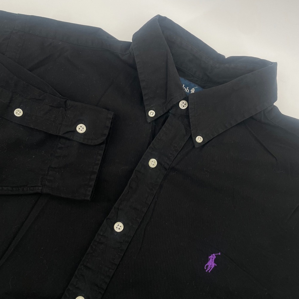 Ralph Lauren Button Down Shirt Mens XL Black Classic Fit Purple Pony Logo Cotton
